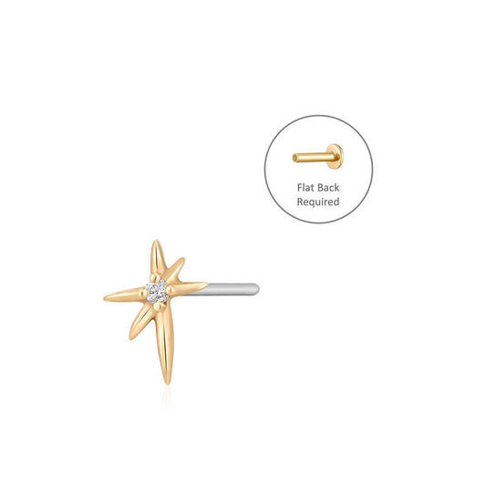 STAR | Single Diamond Starburst Threadless Flatback Earring