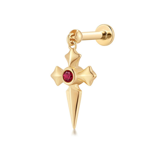 DOJA | Lab-Grown Diamond & Ruby Dangle Cross Threaded Flatback