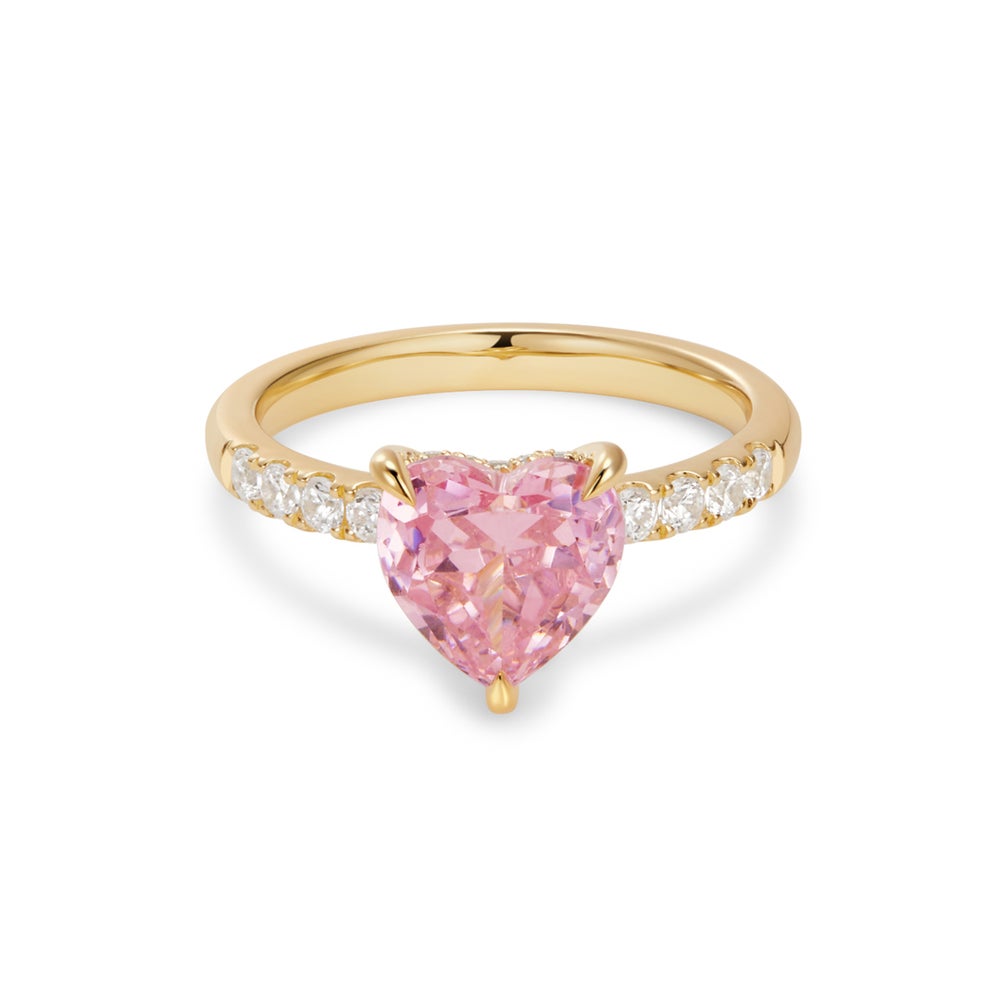 Pink Padparadscha Heart & Lab Grown Diamond Ring