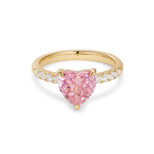 Pink Padparadscha Heart & Lab Grown Diamond Ring