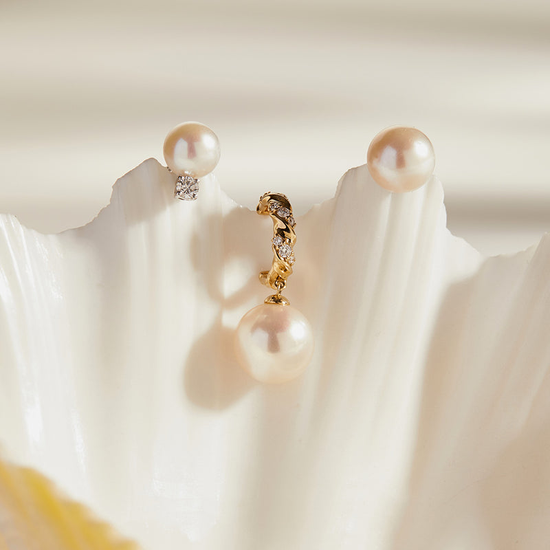 PERLA | Pearl and Lab Grown Diamond Dangling Single Stud Earring