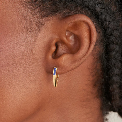 Gold Lapis Angular Hoop Earrings