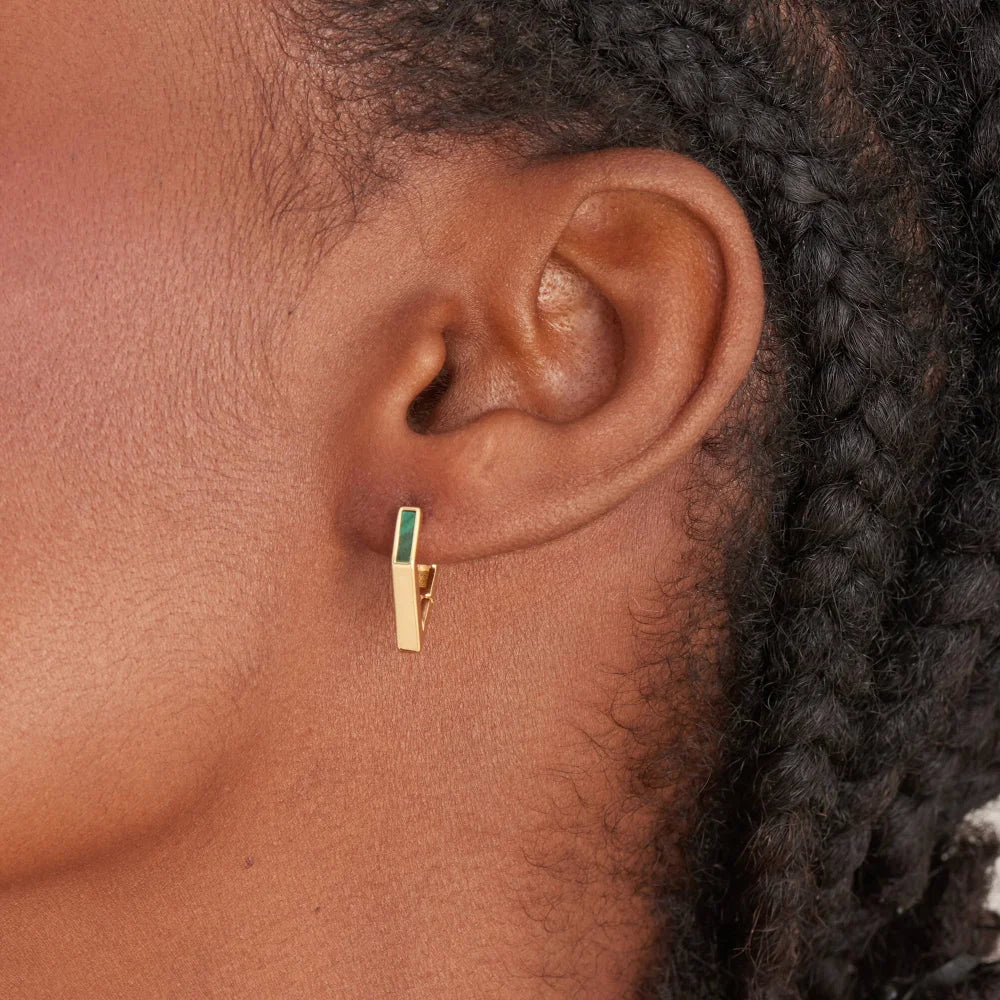 Gold Malachite Angular Hoop Earrings