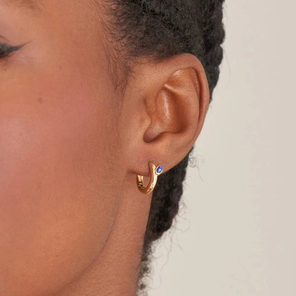Gold Lapis Emblem Huggie Hoop Earrings