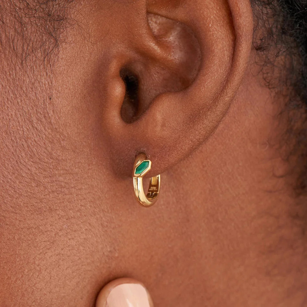 Gold Malachite Emblem Huggie Hoop Earrings