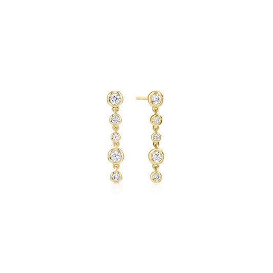 Gold Molten Cascade Bezel-Set Drop Stud Earrings