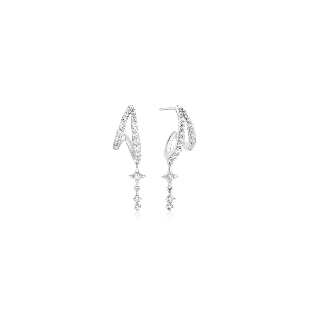 Silver Star Drop Stud Earrings