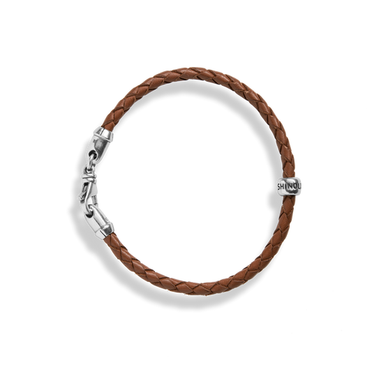SINGLE WRAP WOVEN LEATHER BRACELET | Sterling Silver