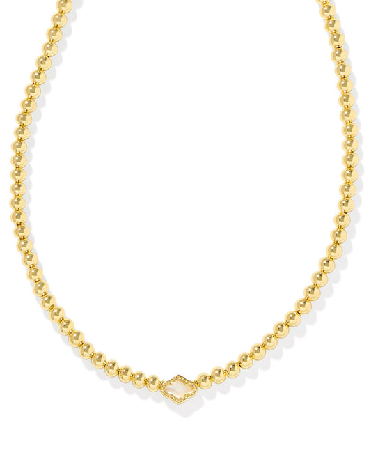 Abbie Gold Beaded Necklace in Natural Mother-of-Pearl