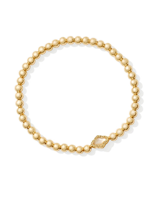 Abbie Gold Beaded Stretch Bracelet in Natural Mother-of-Pearl