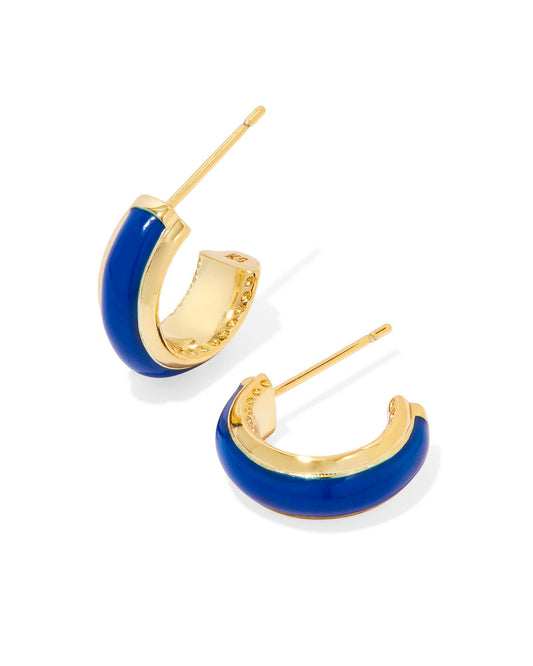 Ainsley Gold Huggie Earrings in Blue Enamel