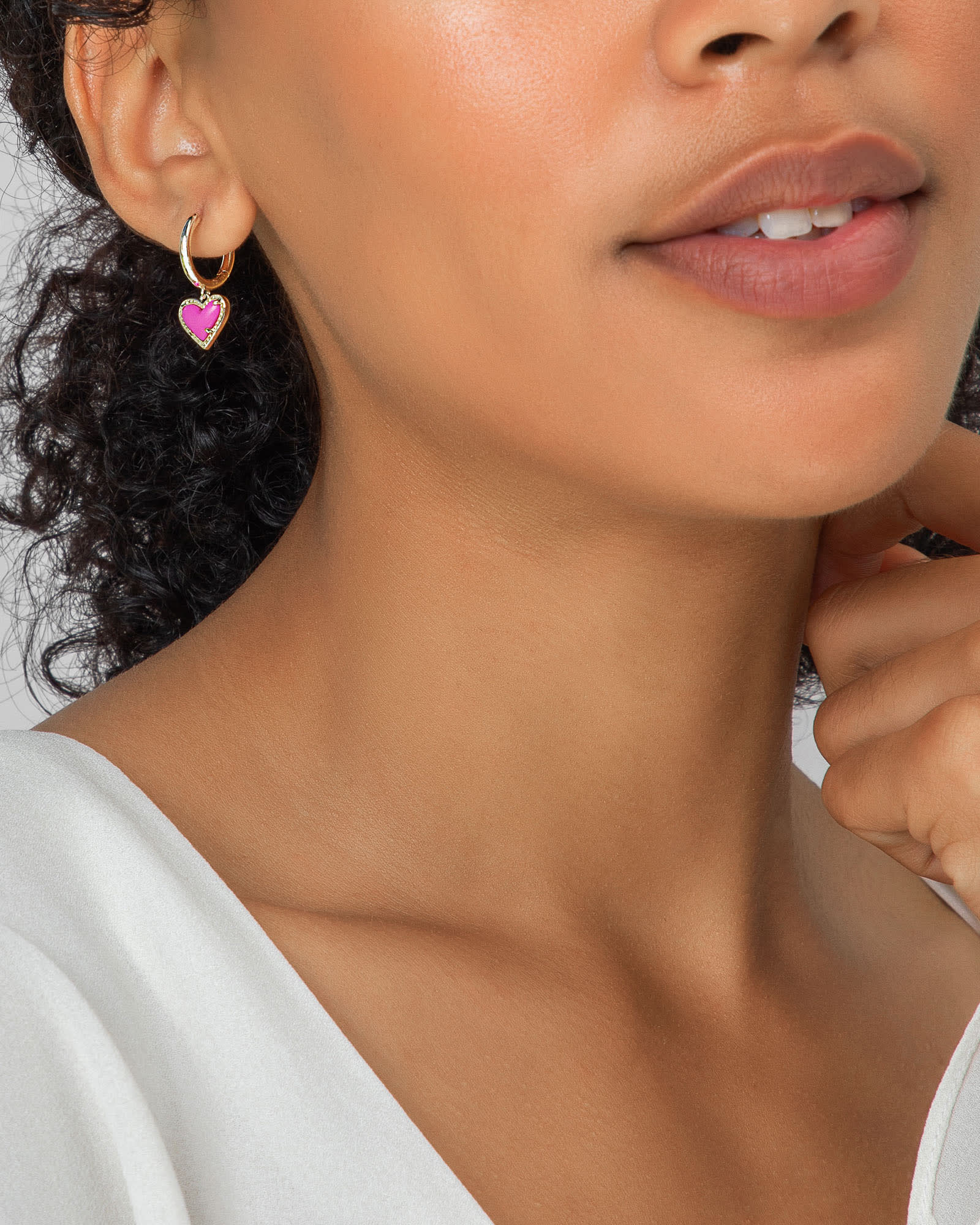 Ari Heart Silver Huggie Earrings in Platinum Drusy