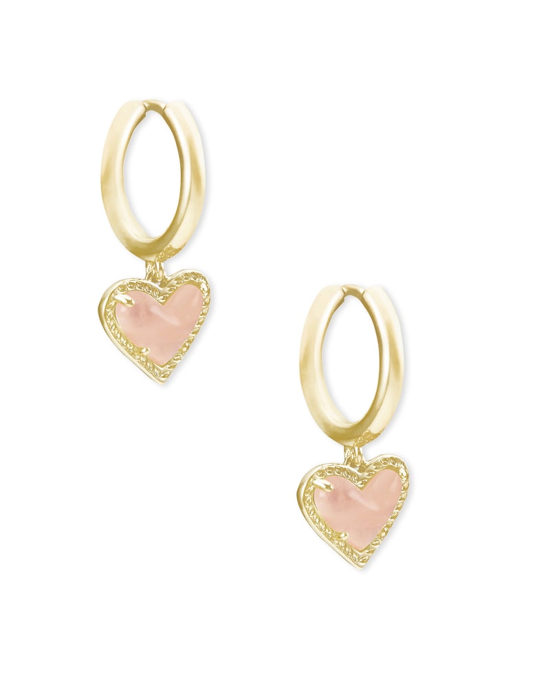 Ari Heart Gold Huggie Earrings in Rose Quartz