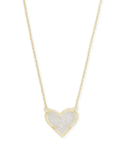 Ari Heart Gold Pendant Necklace in Iridescent Drusy