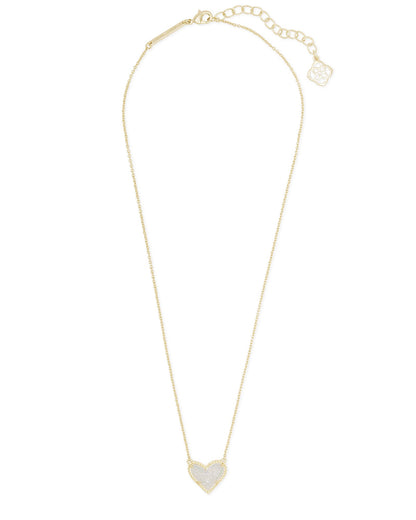 Ari Heart Gold Pendant Necklace in Iridescent Drusy