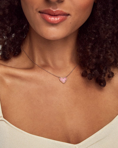 Ari Heart Rose Gold Pendant Necklace in Light Pink Drusy