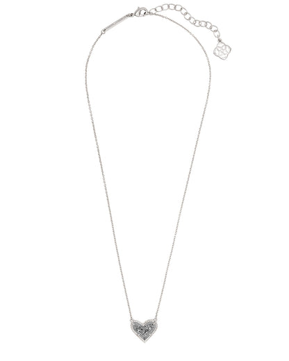 Ari Heart Silver Pendant Necklace in Platinum Drusy