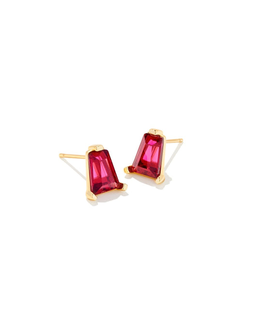 Blair Gold Stud Earrings in Ruby Crystal