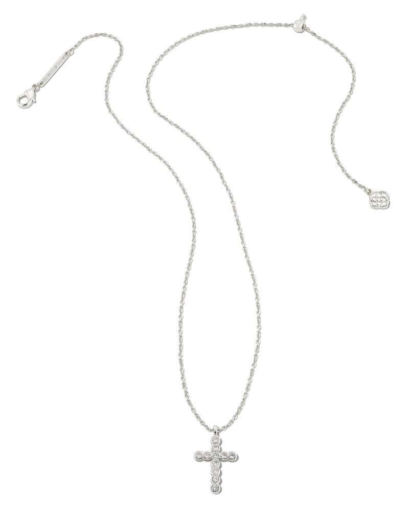 Cross Silver Pendant Necklace in White Crystal