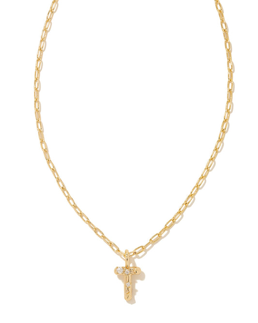 Crystal Letter T Gold Short Pendant Necklace in White Crystal