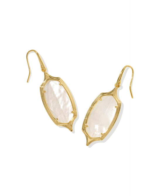 Dani Stepped Frame Gold Drop Earrings in Ivory Mother-of-Pearl