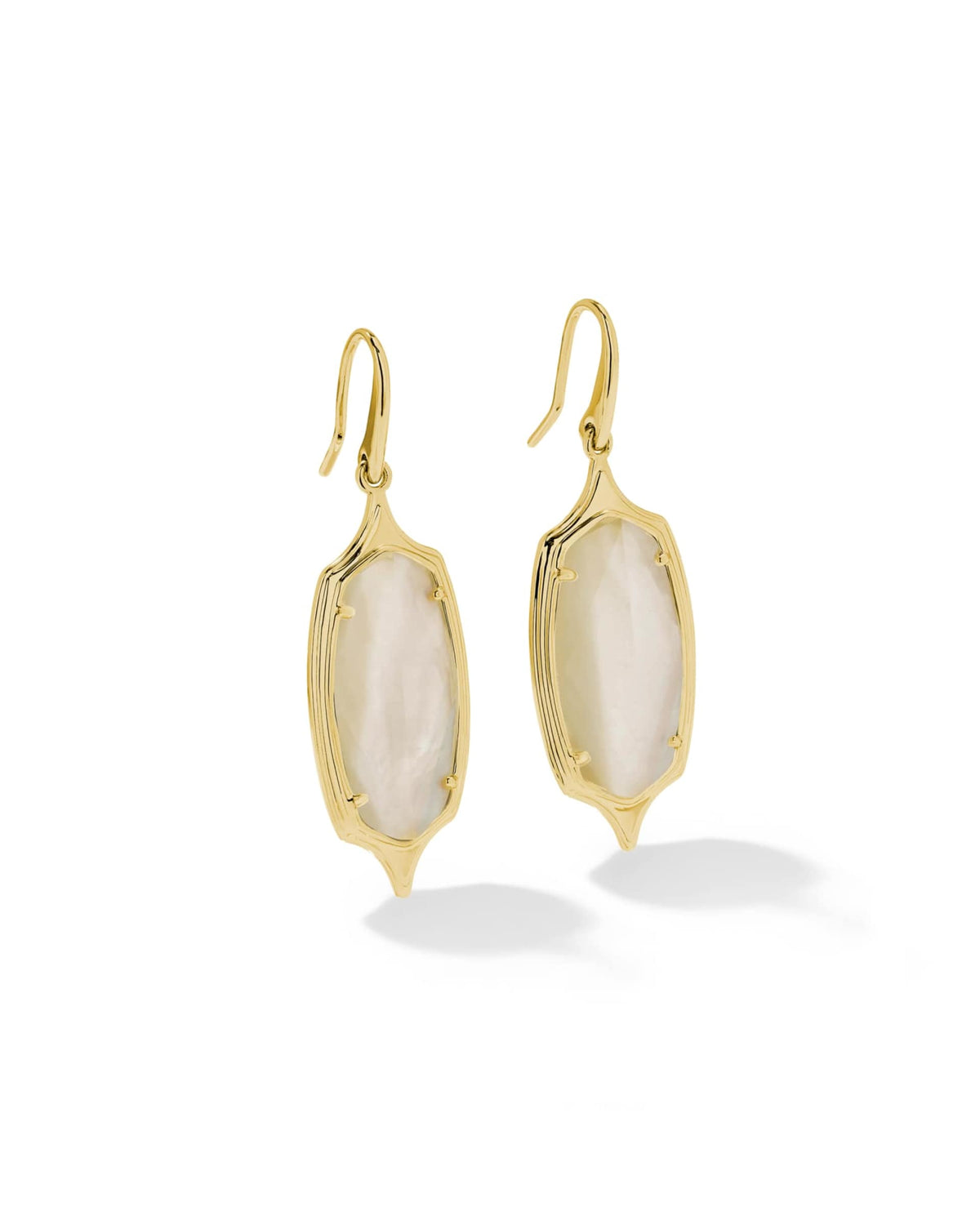 Dani Stepped Frame Gold Drop Earrings in Ivory Mother-of-Pearl
