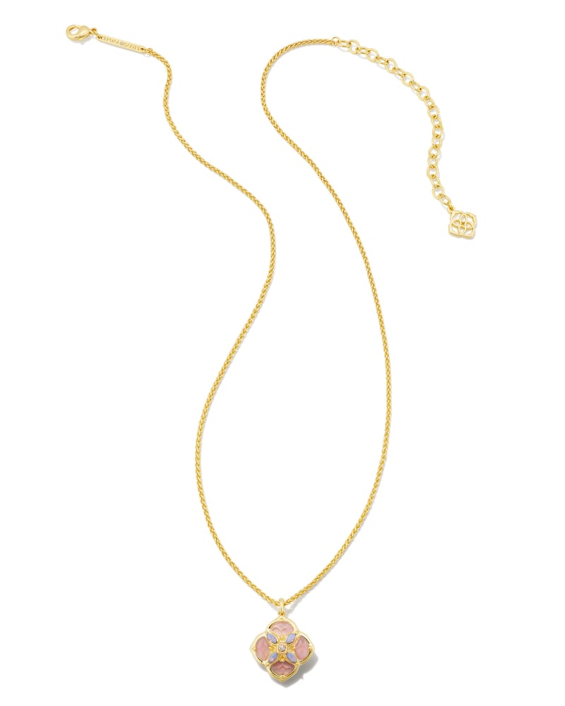 Dira Stone Gold Short Pendant Necklace in Pink Mix