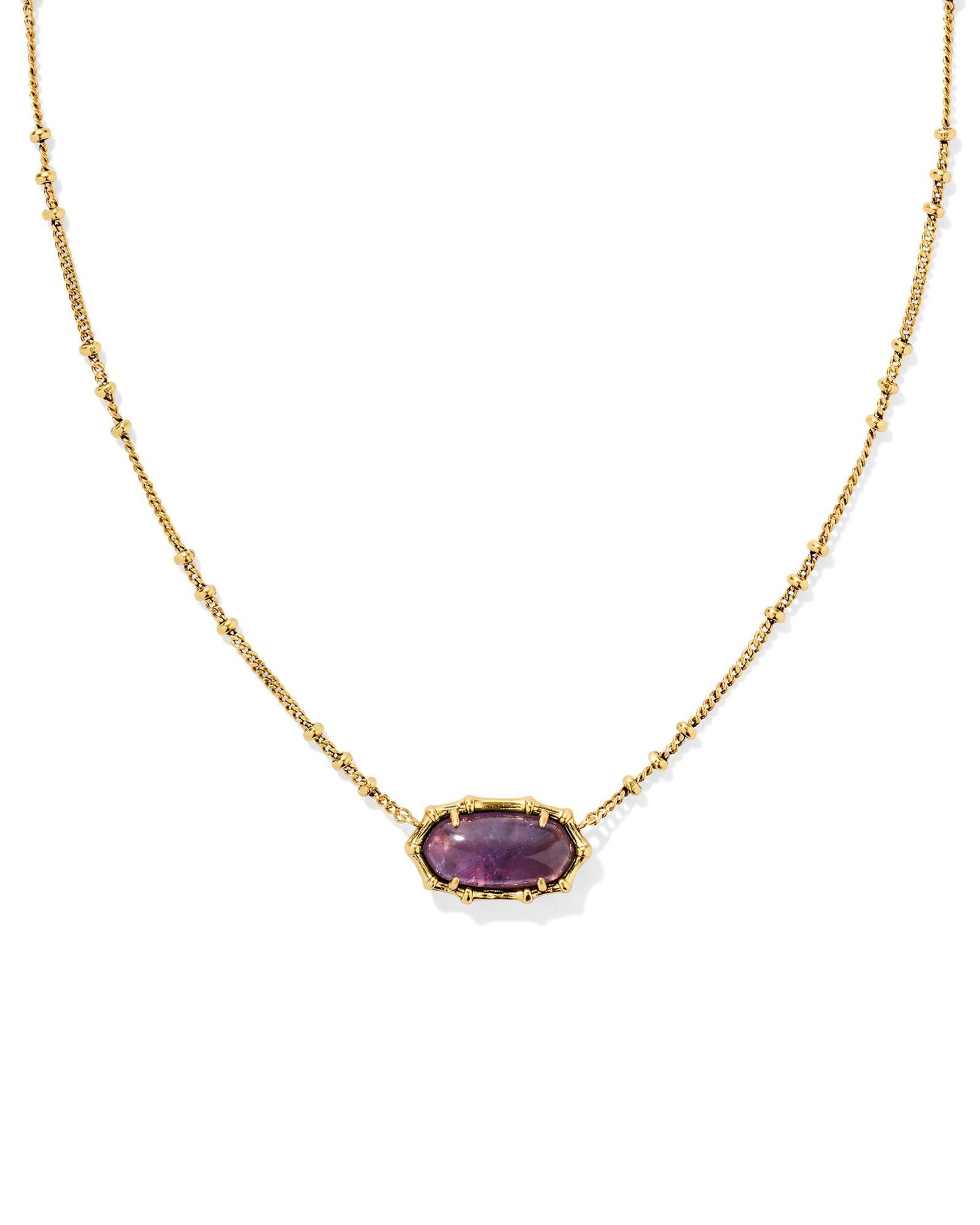 Elisa Vintage Gold Bamboo Frame Short Pendant Necklace in Dark Purple Amethyst