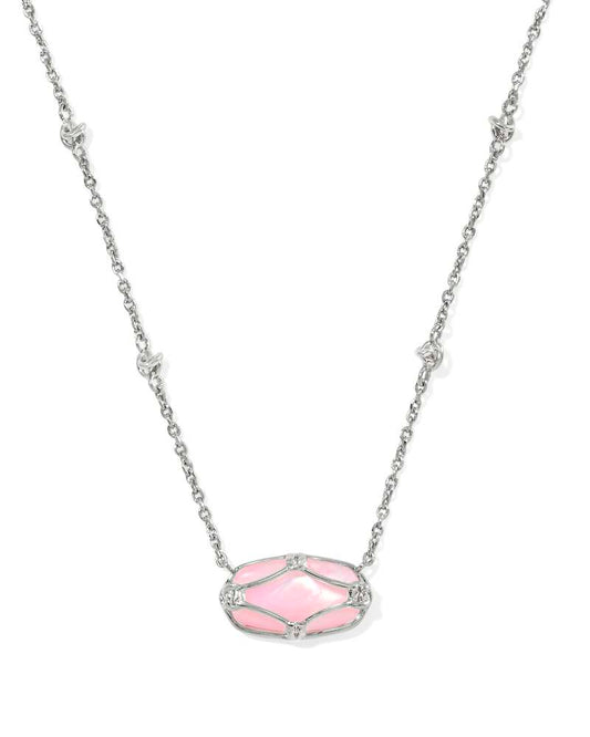 Elisa Lattice Frame Silver Short Pendant Necklace