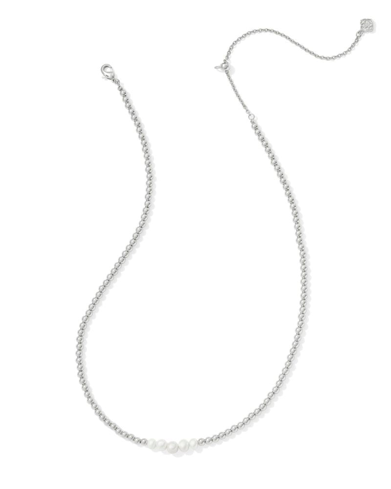 Eve Silver Beaded Strand Necklace in White Pearl