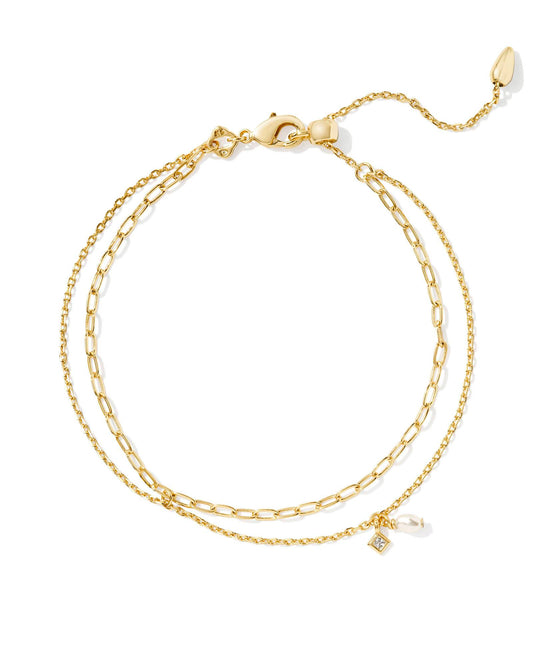 Eve Gold Multi Strand Bracelet in White Pearl