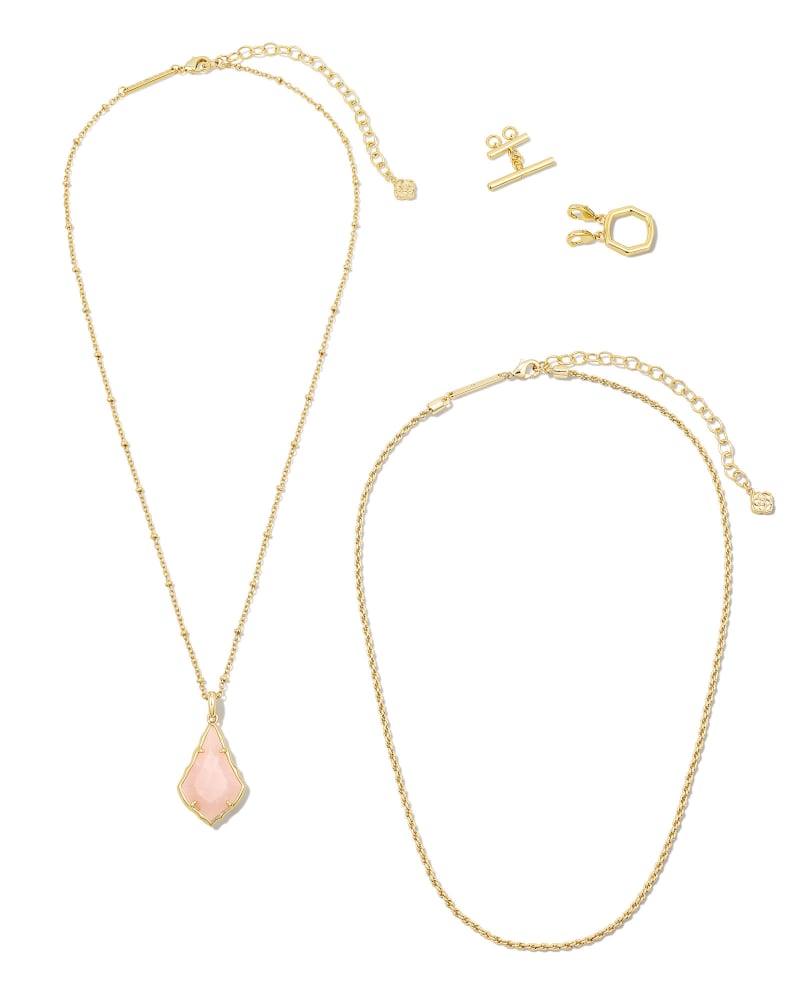 Faceted Alex Gold Convertible Necklace in Rose Quartz