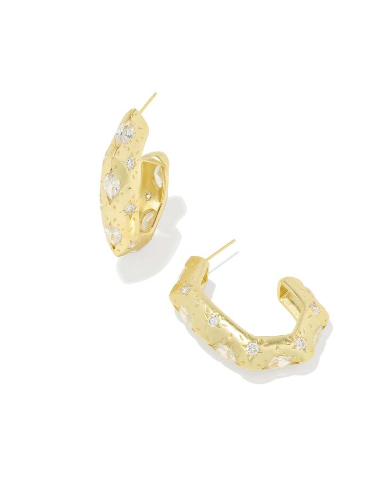 Holland Gold Hoop Earrings in White Crystal