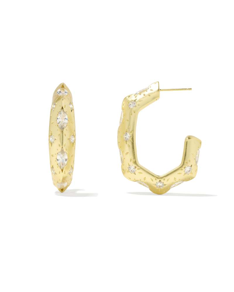 Holland Gold Hoop Earrings in White Crystal