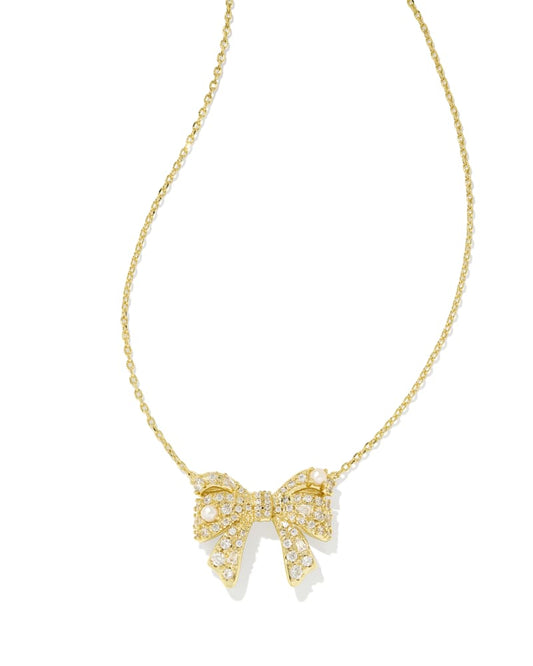 Krista Gold Bow Short Pendant Necklace in White Mix