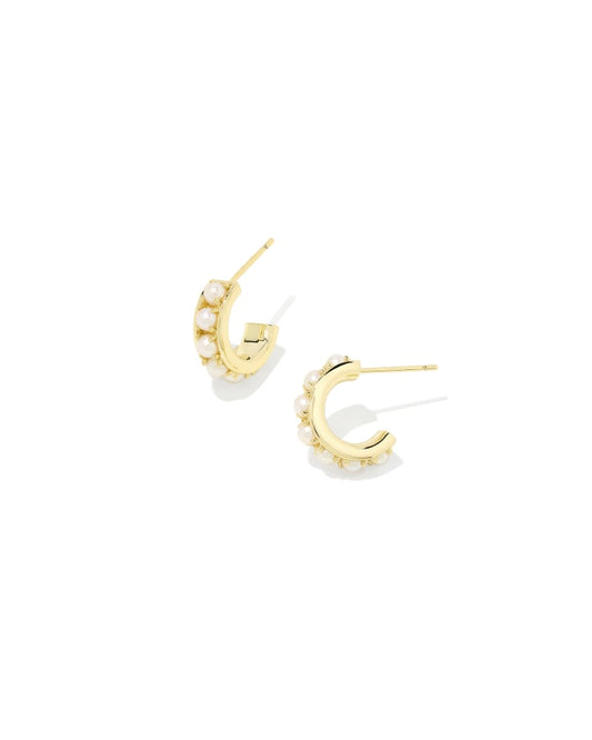 Krista Gold Huggie Earrings in Freshwater Cultured Pearl