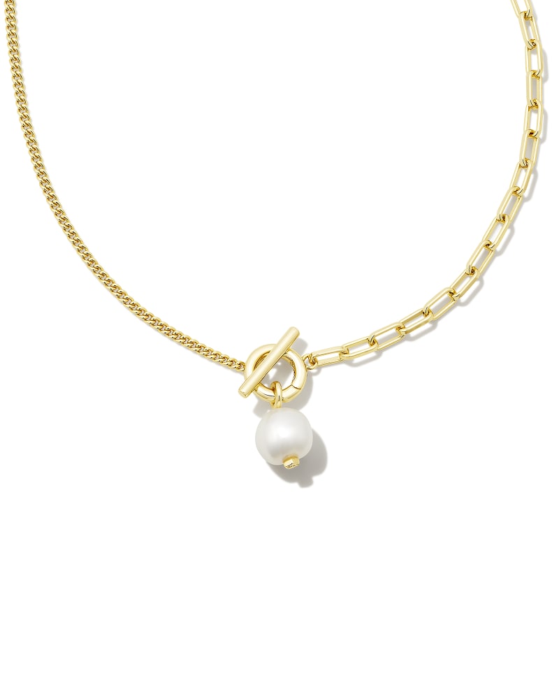 Leighton Convertible Gold Pearl Chain Necklace in Freshwater Cultured Pearl