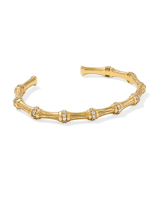 Maura Vintage Gold Bamboo Cuff Bracelet in White Crystal