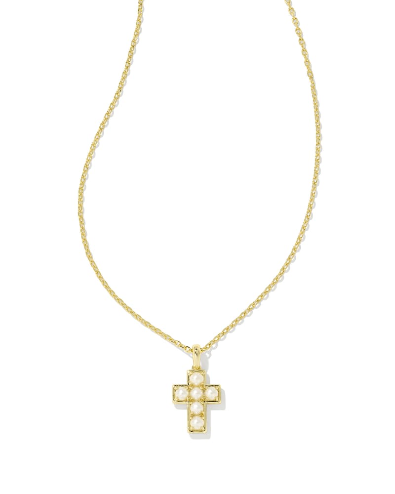 Pearl Gold Cross Short Pendant Necklace in Freshwater Cultured Pearl