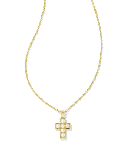 Pearl Gold Cross Short Pendant Necklace in Freshwater Cultured Pearl