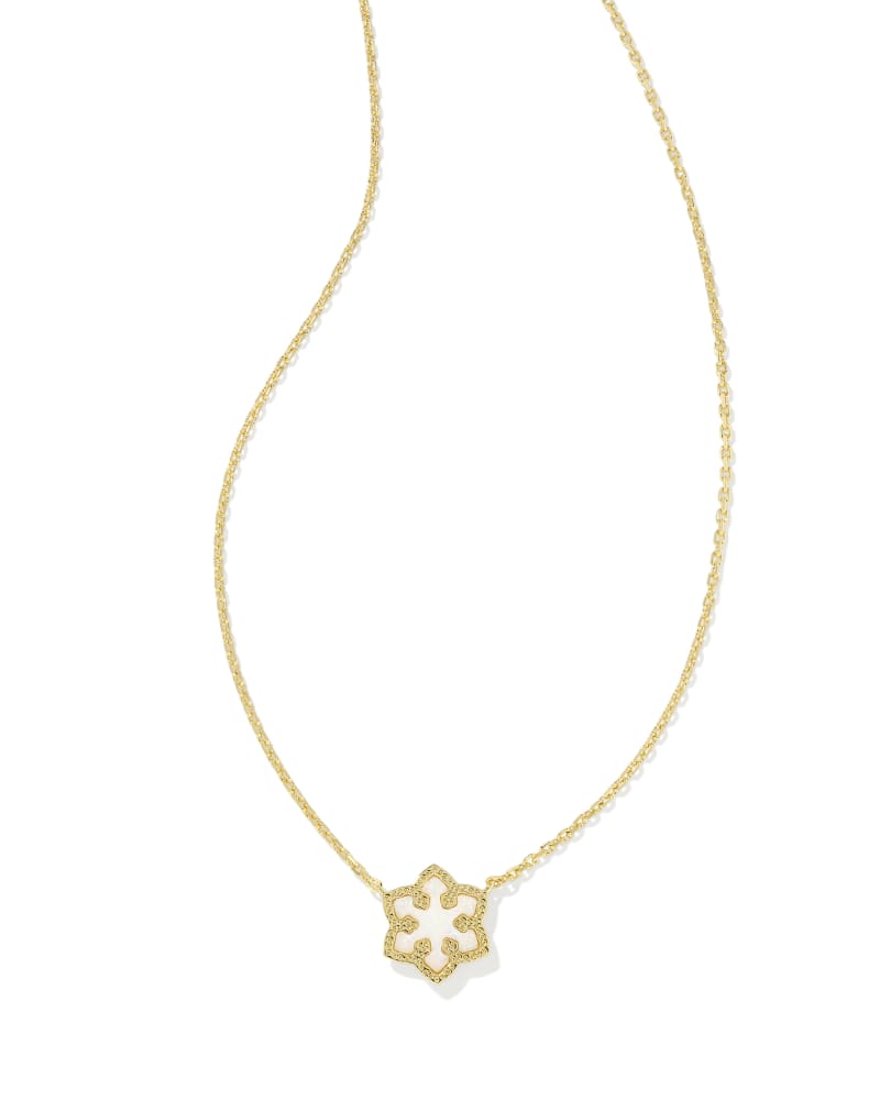 Snowflake Gold Short Pendant Necklace in White Kyocera Opal