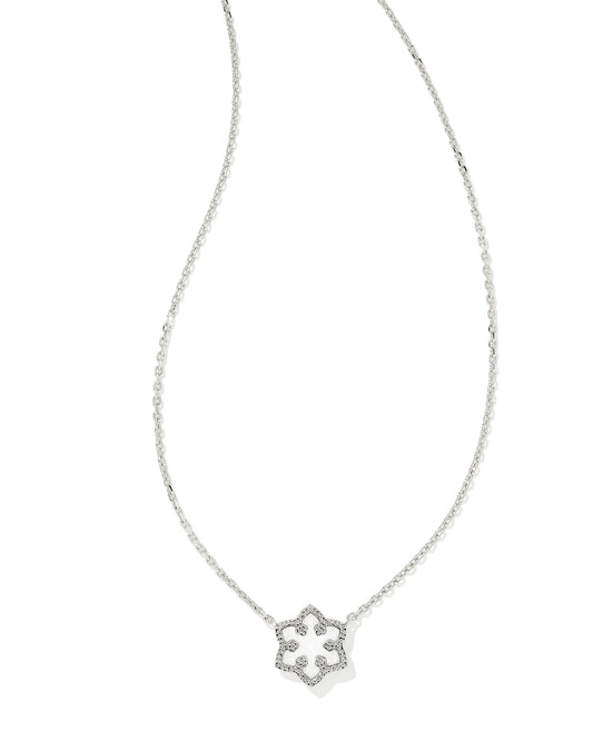 Snowflake Silver Short Pendant Necklace in White Kyocera Opal