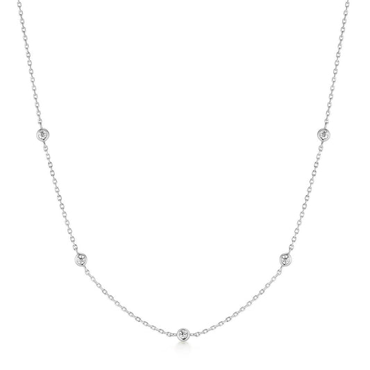 Silver Classic Bezel-Set Station Necklace