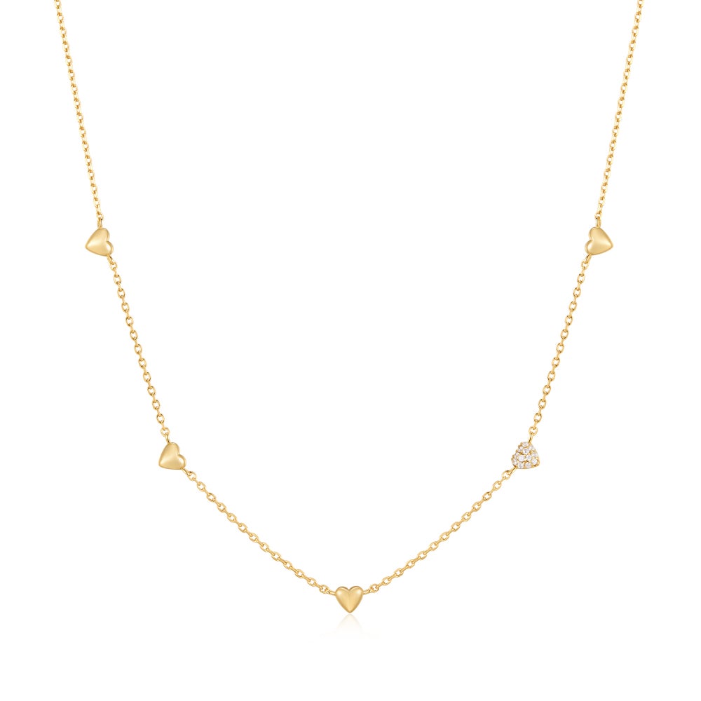 Gold Pavé Puffed Heart Station Necklace