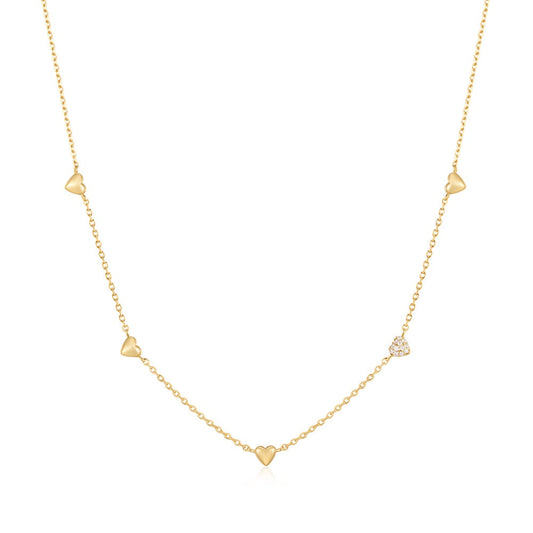 Gold Pavé Puffed Heart Station Necklace