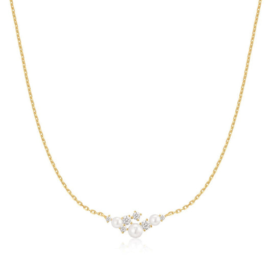 Gold Shell Pearl Cluster Necklace