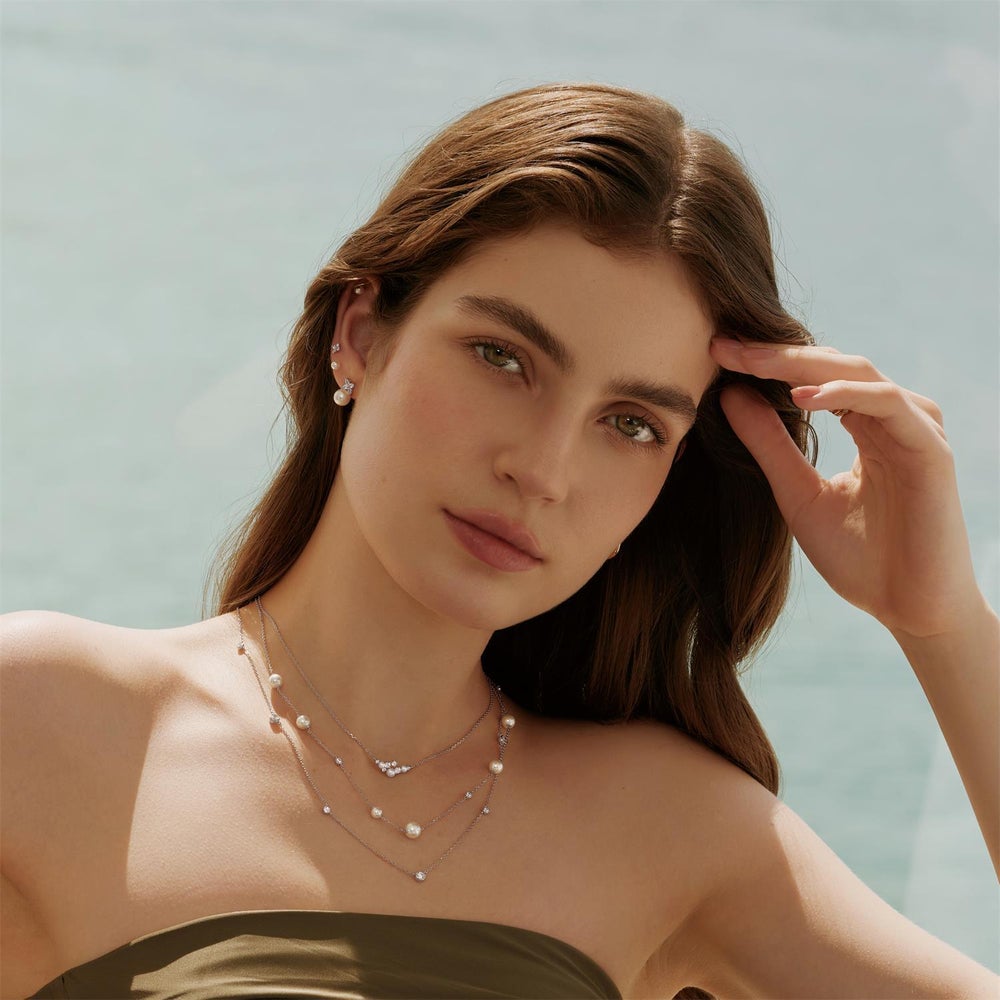 Silver Shell Pearl Cluster Necklace