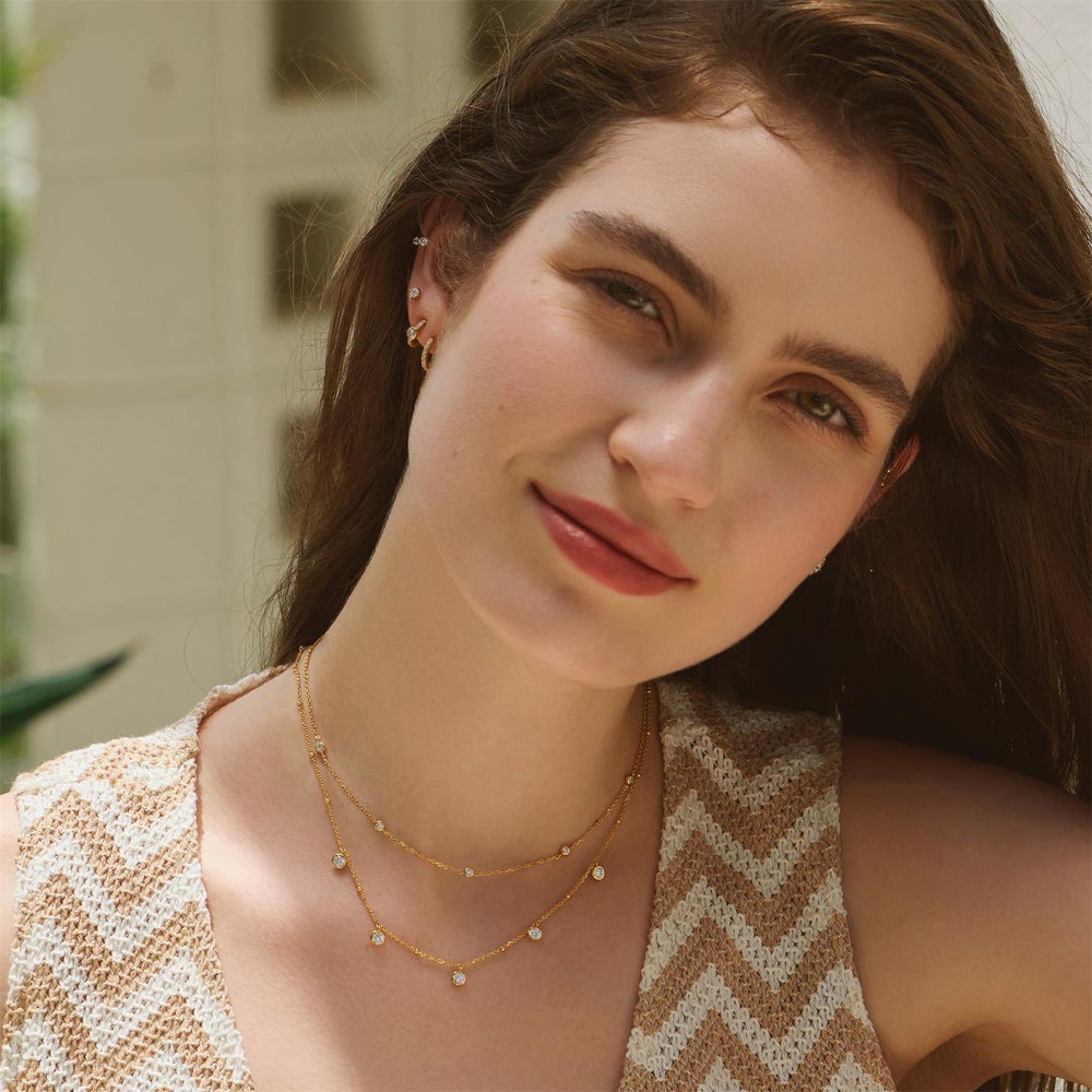 Gold Molten Bezel-Set Droplet Station Necklace