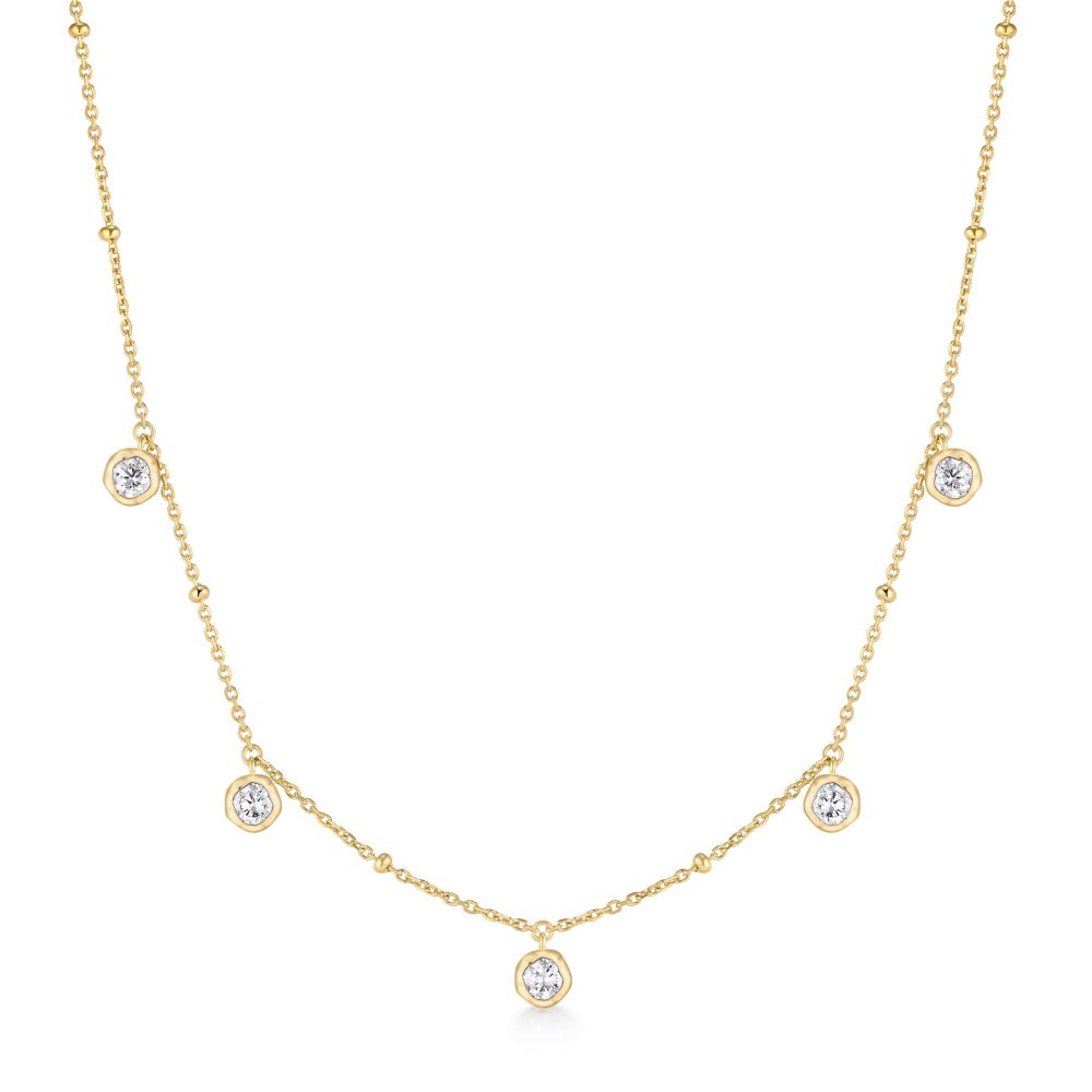 Gold Molten Bezel-Set Droplet Station Necklace