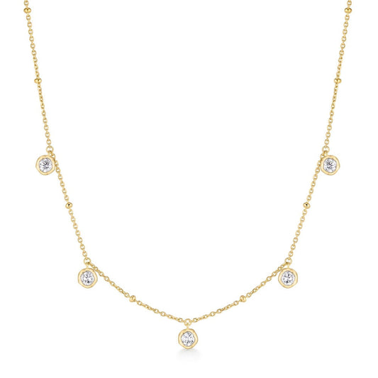 Gold Molten Bezel-Set Droplet Station Necklace